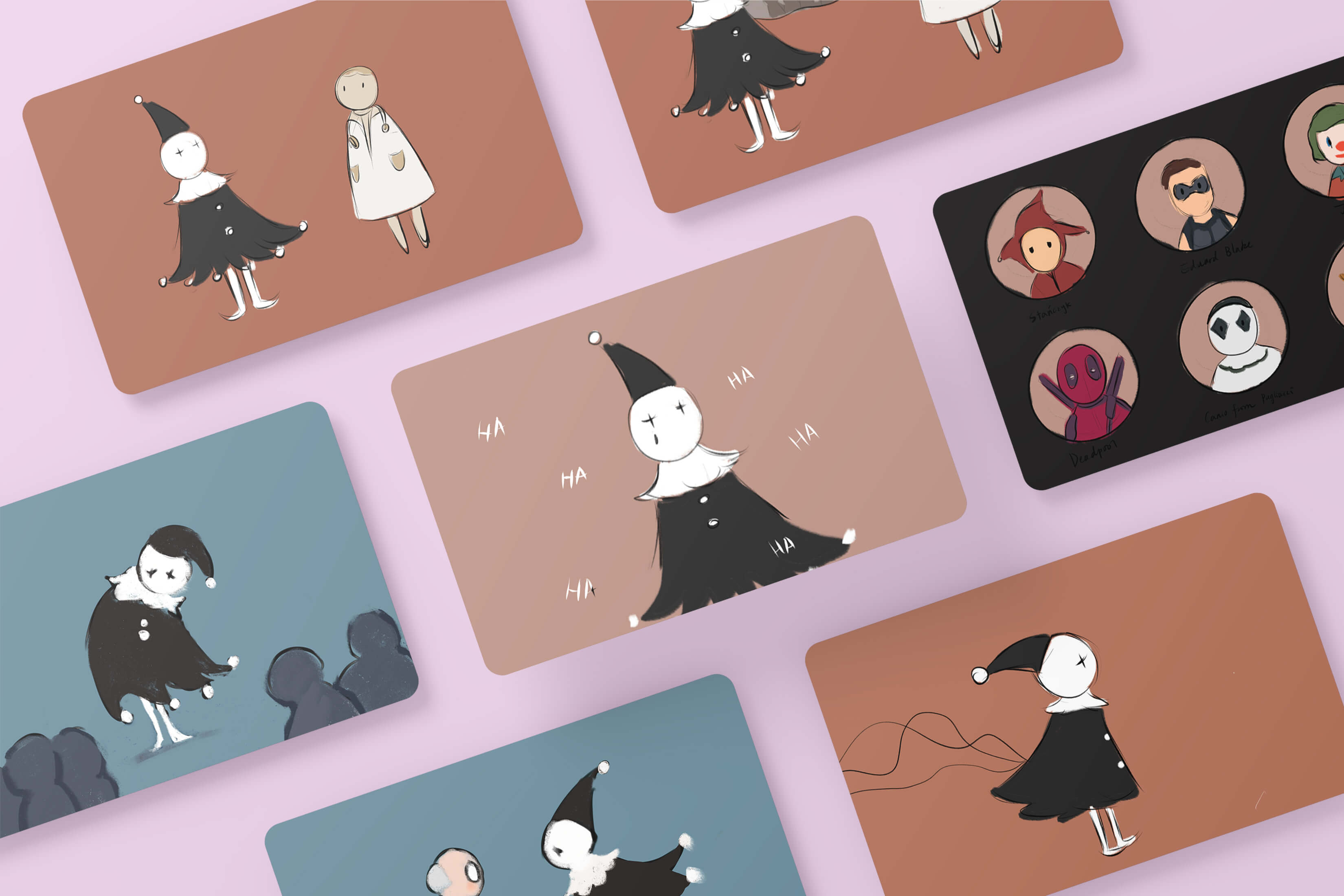 mock up of cards from scenes of an animation